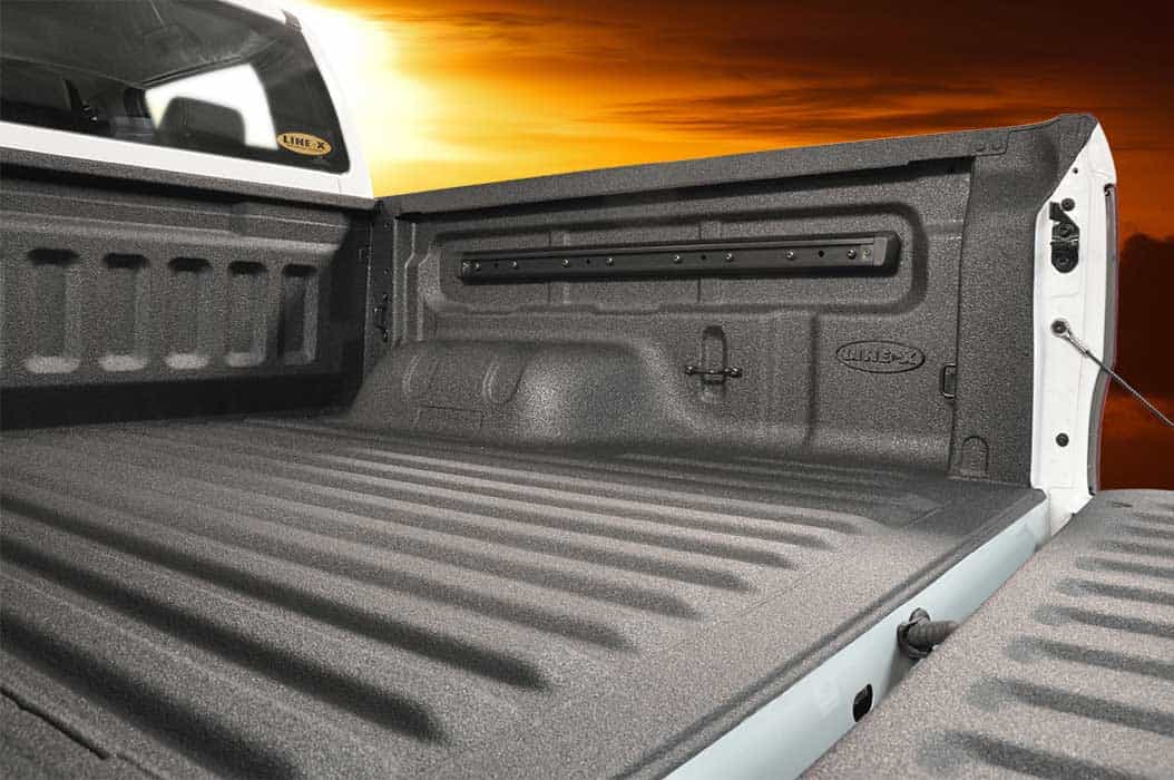 Pickup truck bed sprayed with LINE-X protective bedliner coating