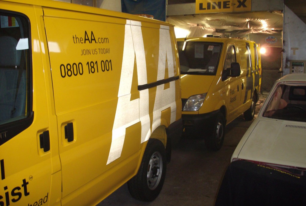 AA branded vans fitted with LINE-X van lining