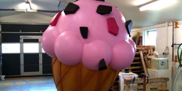 Giant ice cream sculpture coated and painted with LINE-X